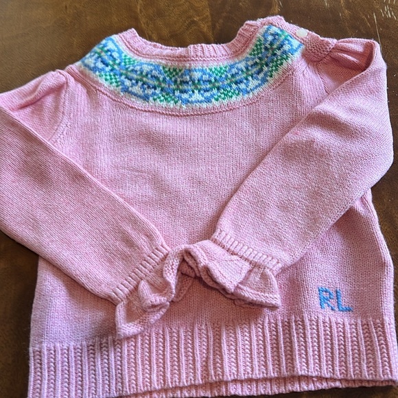 Pink Ralph Lauren fair Isle sweater with ruffle cuffs size 24 months - Picture 3 of 5